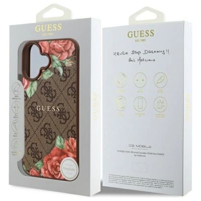 8. Guess GUHMP16SP4ROPEMCW iPhone 16 6,1" braun/braunes Hardcase 4G Flowers Print MagSafe