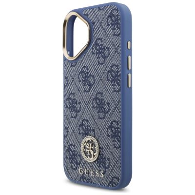 6. Guess 4G Strass Logo & Big Strap Metal Buttons MagSafe Case für iPhone 17 - Blau