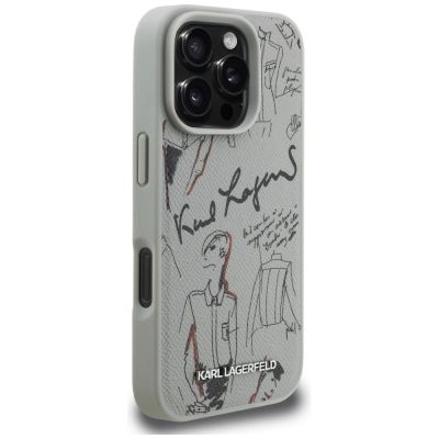 4. Karl Lagerfeld MagSafe-Hülle mit Narbenmuster und Logo für iPhone 16 Pro Max – Grau