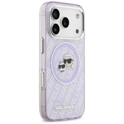 4. Karl Lagerfeld IML Glitter Karl & Choupette Heads Logo MagSafe Case für iPhone 17 Pro Max - Lila