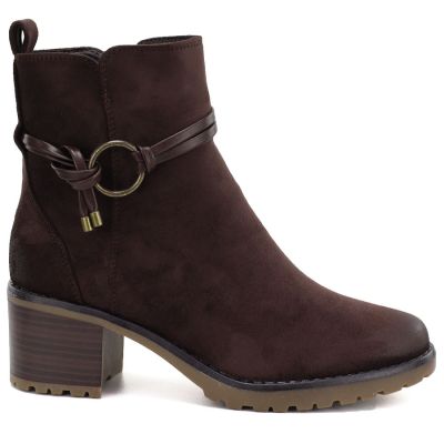 2. Wildleder-Ankle-Boots für Damen mit Blockabsatz, braun, Potocki SZ12527