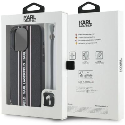 7. Karl Lagerfeld Saffiano Athleisure Stripes Cord iPhone 15 Pro Max Hülle - Rosa
