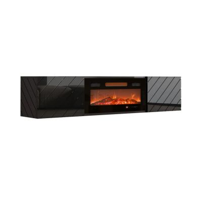 5. TV-Schrank LUXE 182,6 x 34,5 x 37,5 cm, schwarz/glänzend schwarz + schwarzer Kamin