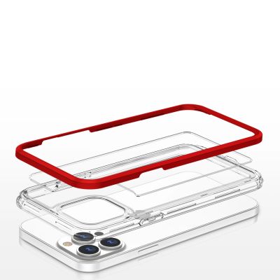 5. Klare 3in1 Hülle für iPhone 13 Pro Frame Cover Gel Rot