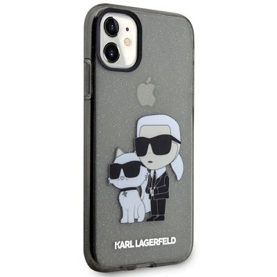 4. Karl Lagerfeld KLHCN61HNKCTGK iPhone 11 / Xr 6.1" schwarz/schwarz Hardcase Gliter Karl&Choupette