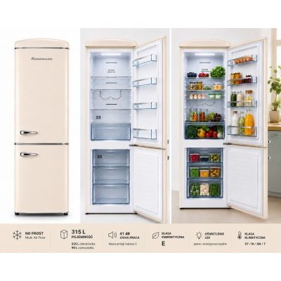 6. Ravanson LKK-315RC Retro-Kühlschrank 597 mm x 707 mm x 1943 mm | 315 l | No Frost | Energieeffizienzklasse E | Creme