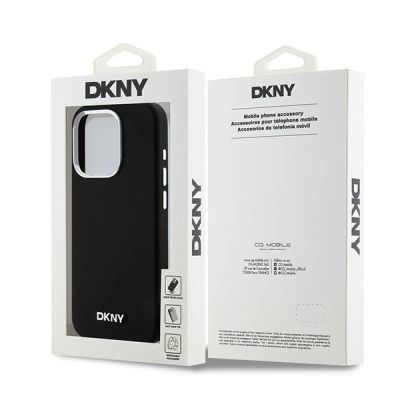 8. DKNY Flüssigsilikon-Hülle mit kleinem Metalllogo und MagSafe-Funktion für iPhone 15 Pro – Schwarz