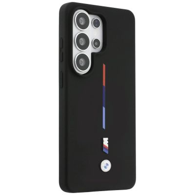 4. BMW M Silikonhülle mit dreifarbiger Linie und MagSafe-Funktion für Samsung Galaxy S26 Ultra – Schwarz