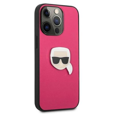 4. Karl Lagerfeld Leder Ikonik Karl's Head Metallhülle für iPhone 13 Pro / 13 6.1" - Rosa