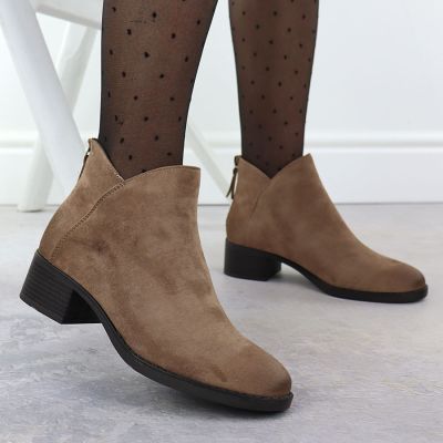 6. Damen-Ankle-Boots mit Blockabsatz, gefüttert, beige, Potocki 12472