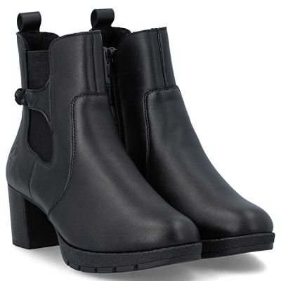 4. Damen-Ankle-Boots aus Leder mit Absatz, gefüttert, schwarz, Rieker 77651-00