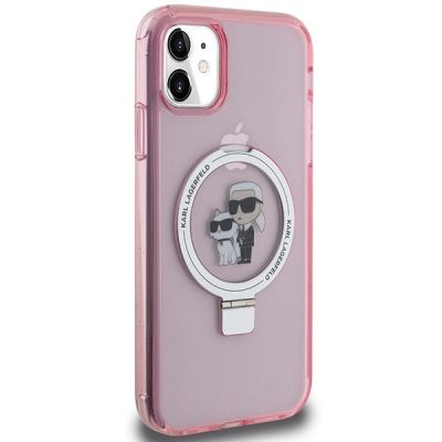 4. Karl Lagerfeld Ring Stand Karl&Choupette MagSafe Hülle für iPhone 11 / Xr – Rosa