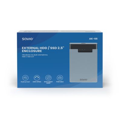 4. SAVIO Externes Gehäuse für 2,5"-HDD/SSD, USB 3.0, transparent, AK-66