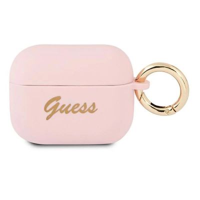 Guess, GUAPSSSI AirPods Pro Cover rosa/rosa Silikon Vintage Script