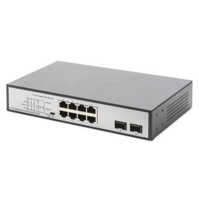Digitus Unmanaged Desktop-Netzwerk-Switch, 8x RJ45 Gbit/s (davon 6x PoE) + 2x SFP, PoE++, max. 180 W