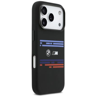 4. BMW M Silikonhülle mit horizontaler Linie und MagSafe-Funktion für iPhone 17 Pro – Schwarz