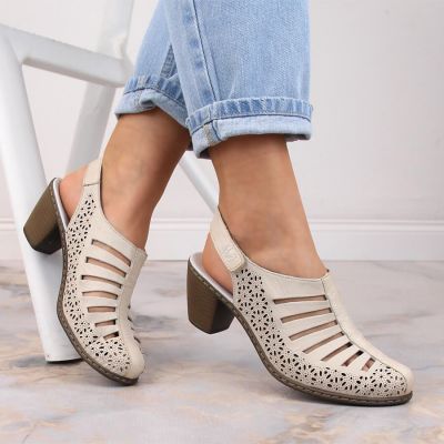 3. Rieker W RKR49B beige Leder High Heel Sandalen