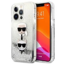 Karl Lagerfeld Liquid Glitter Karl&Choupette Head Case für iPhone 13 Pro Max - Silber