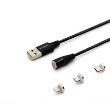 SAVIO Magnetisches USB-Kabel – USB Typ C, Micro und Lightning, 2 m, Schwarz CL-155