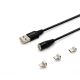 SAVIO Magnetisches USB-Kabel – USB Typ C, Micro und Lightning, 2 m, Schwarz CL-155
