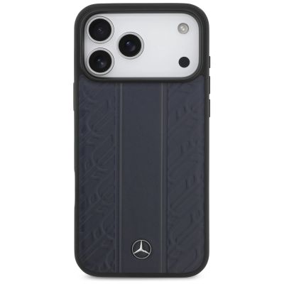 9. Mercedes Leather Laurel Leaves Stripes MagSafe Case für iPhone 17 Pro Max - Blau