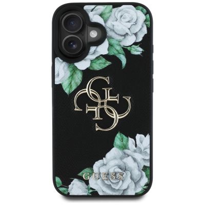 3. Guess Grained Roses Big 4G Logo Hülle für iPhone 16 - Schwarz