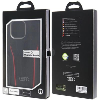 10. Audi Echtledertasche mit MagSafe für iPhone 15 Pro Max – Schwarz und Rot