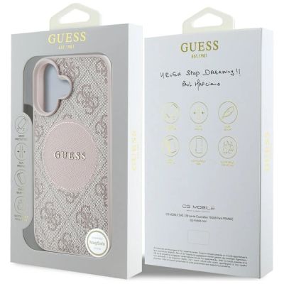 8. Guess 4G Circle Classic Logo MagSafe iPhone 16 Hülle - Rosa