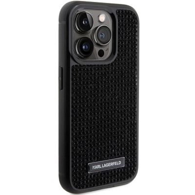 4. Karl Lagerfeld Rhinestone Logo Metal Plate Hülle für iPhone 15 Pro Max – Schwarz