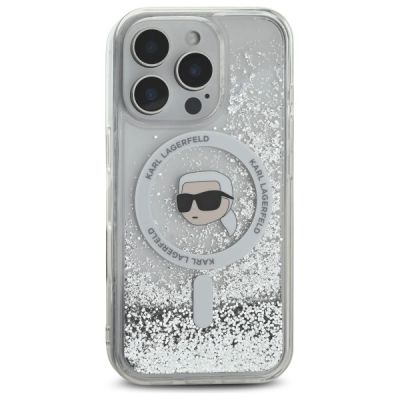 3. Karl Lagerfeld Liquid Glitter Karl Head Magsafe Hülle für iPhone 16 Pro – transparent