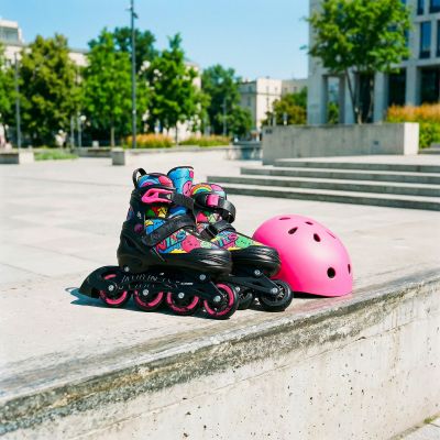 5. NH10907 4-in-1 Rollschuhe mit verlängerten Hockeykufen, Farbe Rosa, Größe S (31-34), Nils Extreme