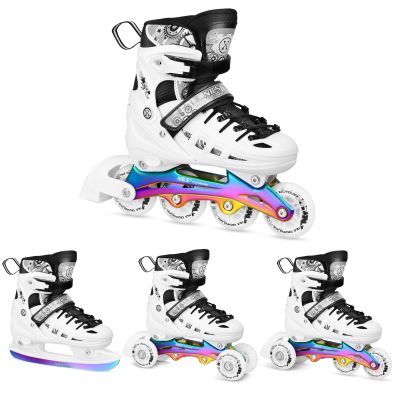 8. NH10905 4in1 LED-Rollschuhe, weiß, mit Regenbogen-Eishockeykufe, Größe M (35-38), Nils Extreme