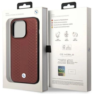 8. Hülle BMW BMHMP14L22RFGR iPhone 14 Pro 6.1" Burgund/Burgund Leder Rautenmuster MagSafe