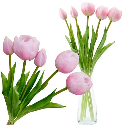 8. Strauß aus 5 rosa Pfingstrosen-Tulpen, 39 cm, naturgetreue Frühlingsdekoration