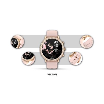 13. VELTORI VT310-1 Damen-Smartwatch, Goldarmband + rosa Silikonarmband