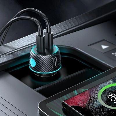 4. 2x USB C 70W Autoladegerät mit LED-Hintergrundbeleuchtung Joyroom JR-CCN02 - Schwarz