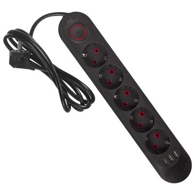 4. MACLEAN Steckdosenleiste, Verlängerungskabel, 5 Steckdosen + 3 USB-Anschlüsse, 110–240 V Wechselstrom, 50/60 Hz, max. 2,1 A, 2500 W, 1,5 m, Schwarz, MCE395 B