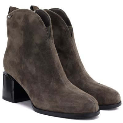 4. Damen-Ankle-Boots aus Leder mit hohem Absatz in Khaki, Vinceza 91178