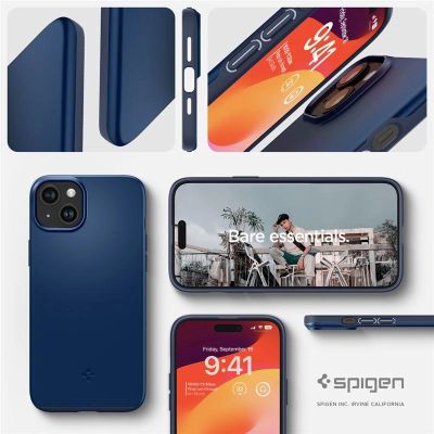 13. Spigen Thin Fit Hülle für iPhone 15 Plus – Blau