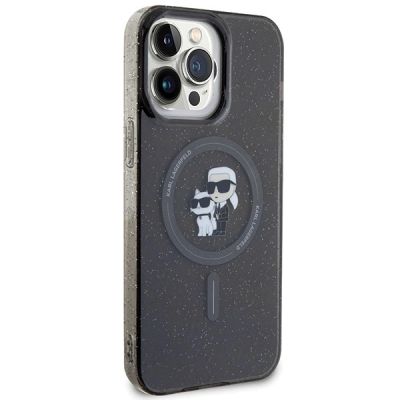 4. Karl Lagerfeld Karl&Choupette Glitter MagSafe Hülle für iPhone 15 Pro Max – Schwarz
