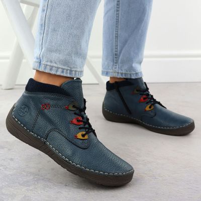 6. Gefütterte komfortable blaue Damenstiefeletten Rieker 52544-14