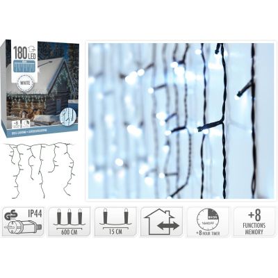 Weihnachtsbaumbeleuchtung, Außenbeleuchtung, 180 LEDs, Steuerung, Zeitschaltuhr, kaltweißes Licht, grünes Kabel