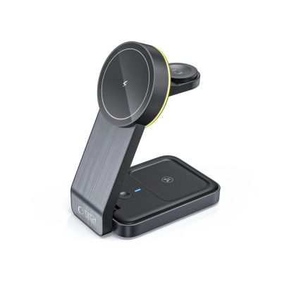 2. Tech-Protect QI15W-A28 induktives MagSafe 3in1 Ladegerät mit Ständer für Smartphone / Apple Watch / AirPods – Schwarz