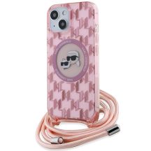 Karl Lagerfeld IML Crossbody Monogram Karl & Choupette Head MagSafe-Hülle für iPhone 15 / 14 / 13 – Rosa