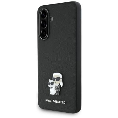 Karl Lagerfeld Saffiano-Hülle mit K&C-Metalllogo für Samsung Galaxy A56, Schwarz
