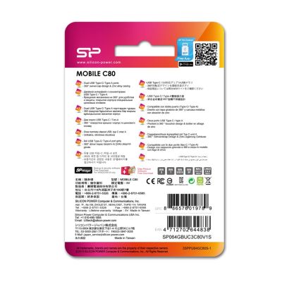 5. Pendrive Silicon Power Mobile C80 64GB Dual USB 3.1/Type-C Silber (SP064GBUC3C80V1S)