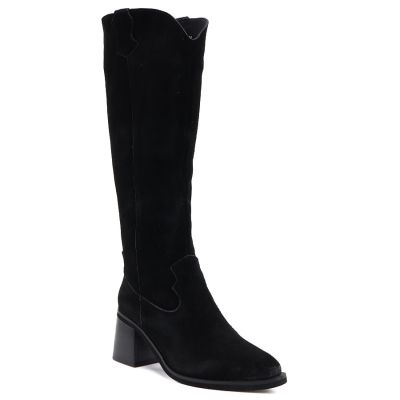Damen-Cowboystiefel aus Leder mit Absatz, Wildleder, schwarz, Vinceza 133103