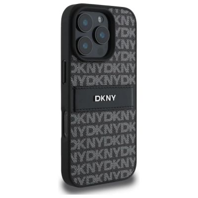 4. DKNY Texture Pattern Tonal Stripe Hülle für iPhone 16 Pro Max – Schwarz