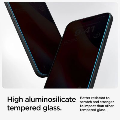 8. Spigen Glas.tR EzFit Privacy gehärtetes Glas für iPhone 15/16 mit Adapter (2 Stück)