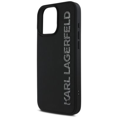 6. Karl Lagerfeld HC 3D Rubber Elongated Glitter iPhone 16 Pro Hülle - Schwarz